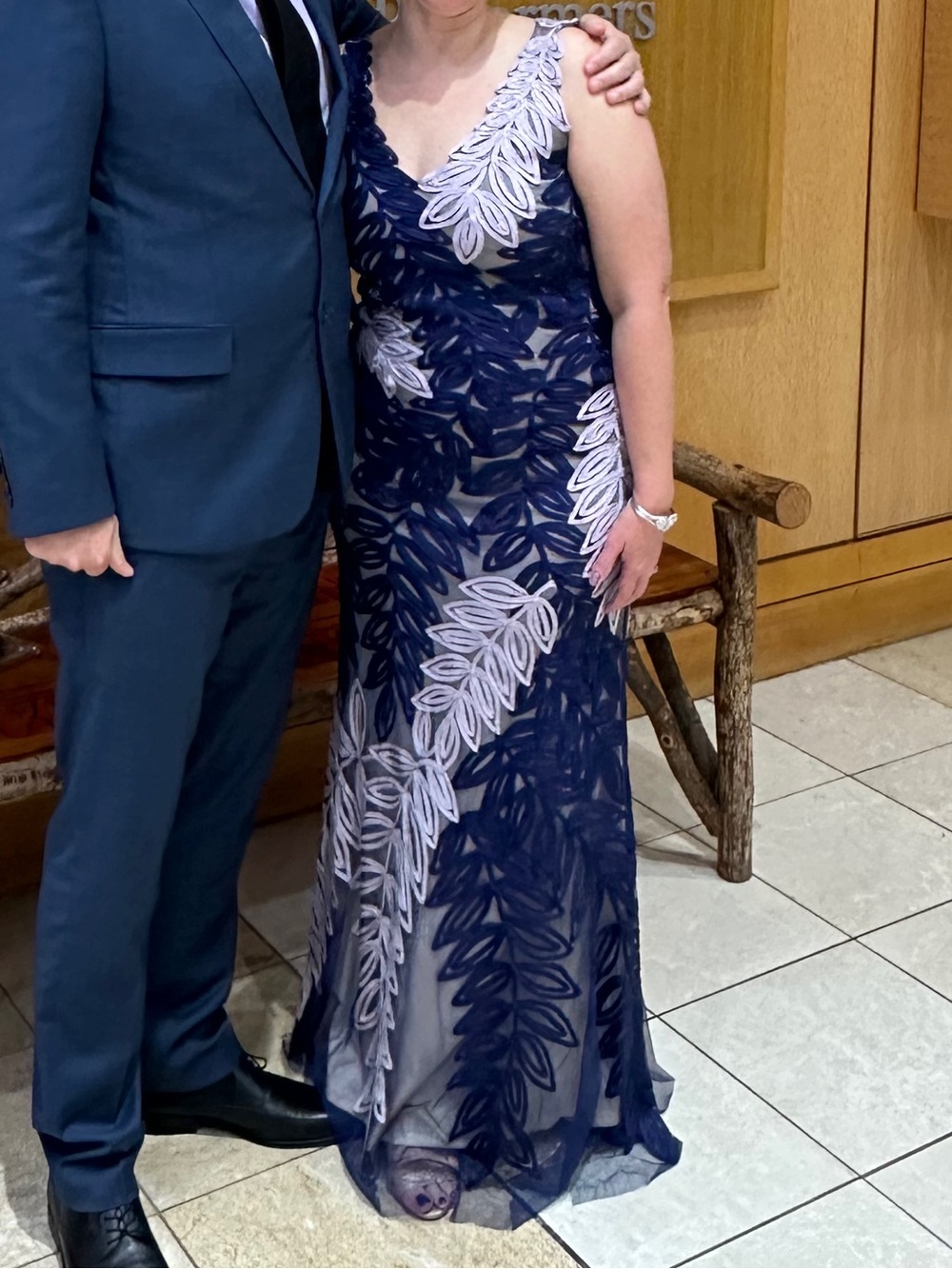 JS Collections Midnight and Lavender Leaf-Embroidered Trumpet Gown